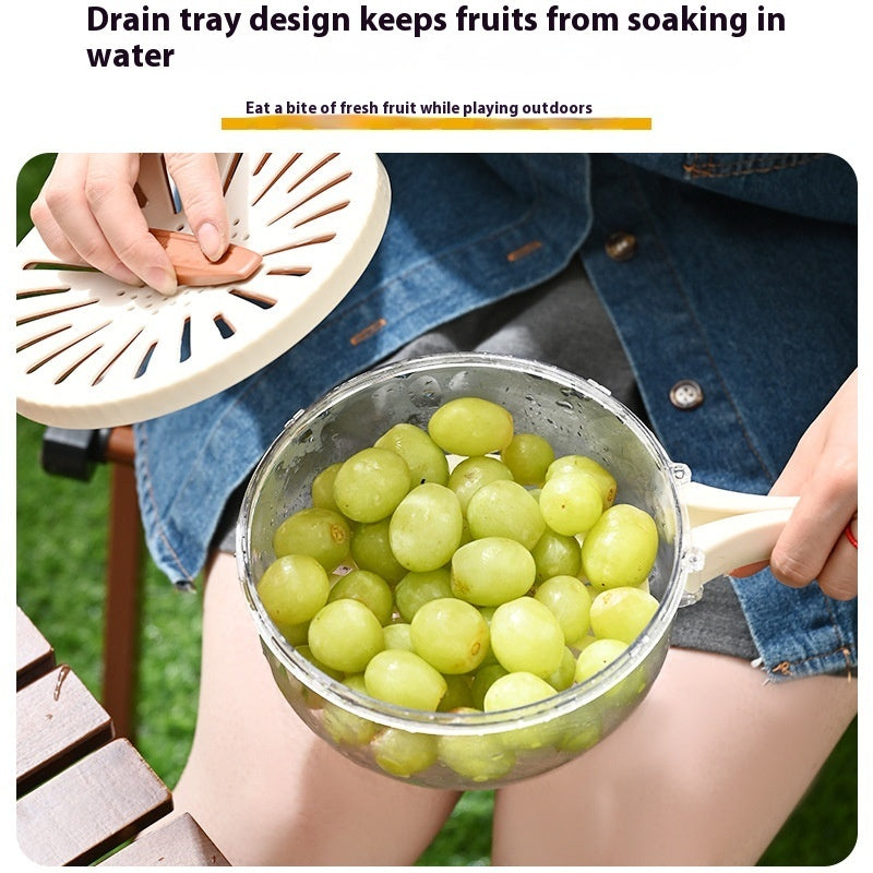 Fruit Drain Basket With Lid Vegetable Washing Bowl Foldable