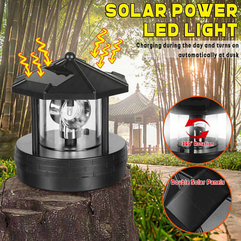 Solar Powered Lighthouse Rotating Outdoor Waterproof