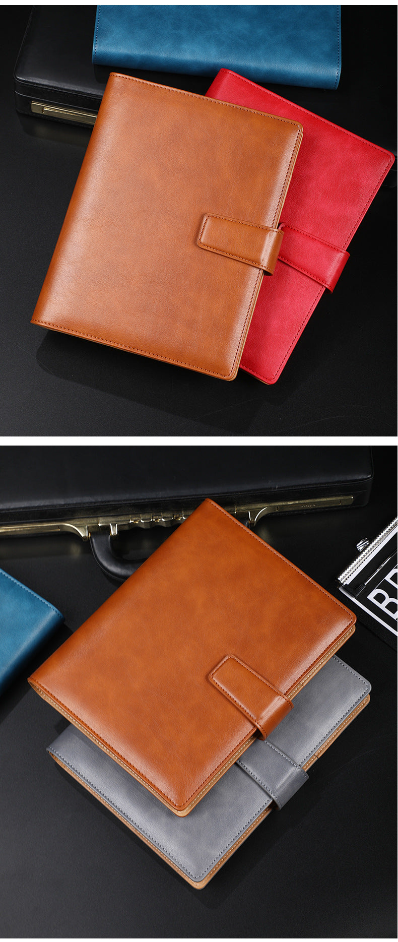 A5 leather buckle 6-hole clip notebook