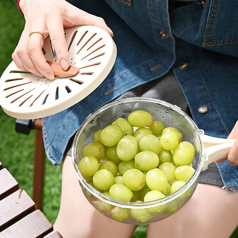 Fruit Drain Basket With Lid Vegetable Washing Bowl Foldable