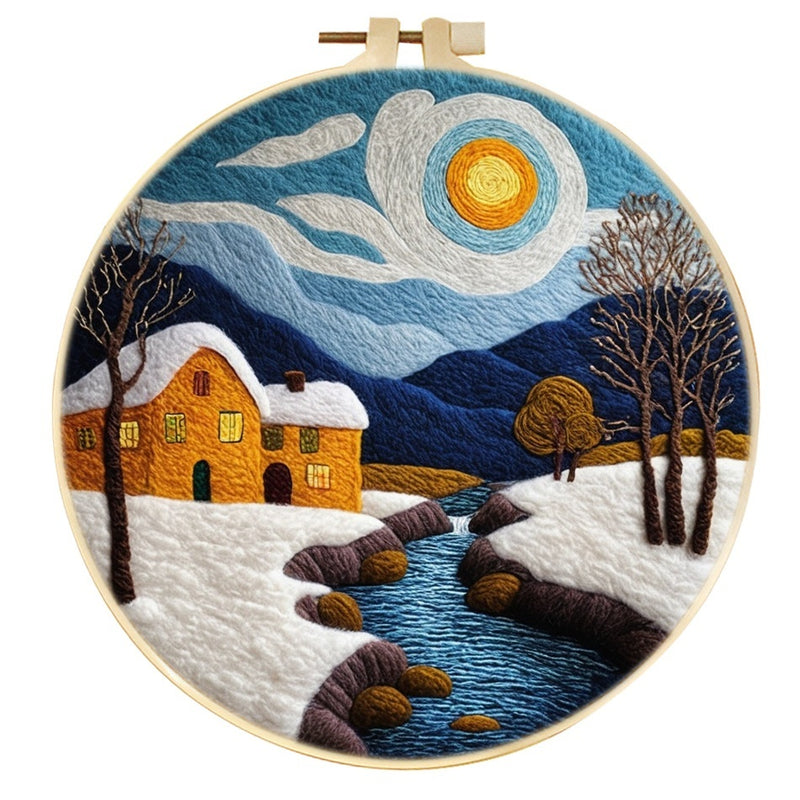 Wool Felt Painting With Embroidery Frame Needle