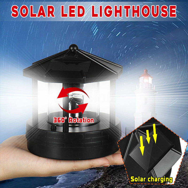 Solar Powered Lighthouse Rotating Outdoor Waterproof