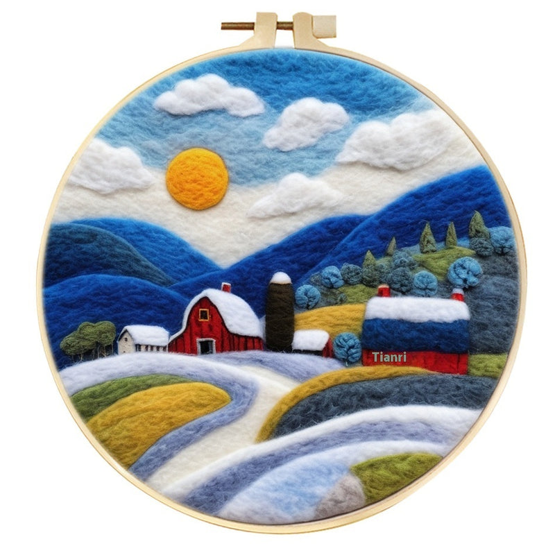 Wool Felt Painting With Embroidery Frame Needle