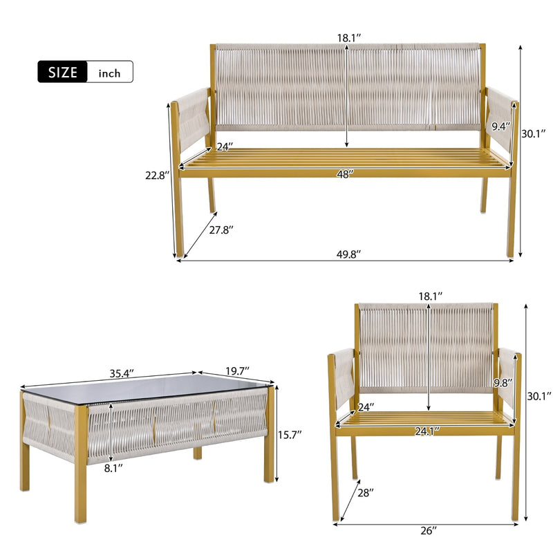 K&K 4-Piece Rope Patio Furniture Set,