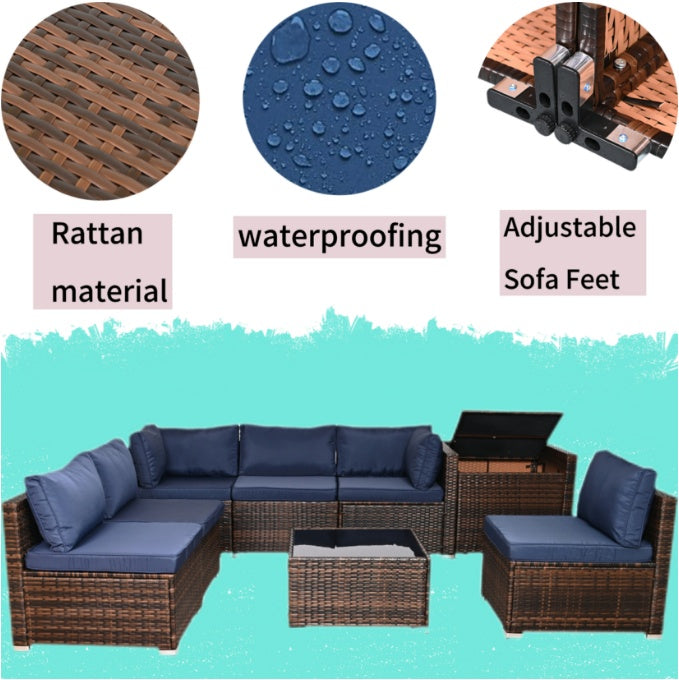 8 Pieces Outdoor Patio Furniture Set With Storage,