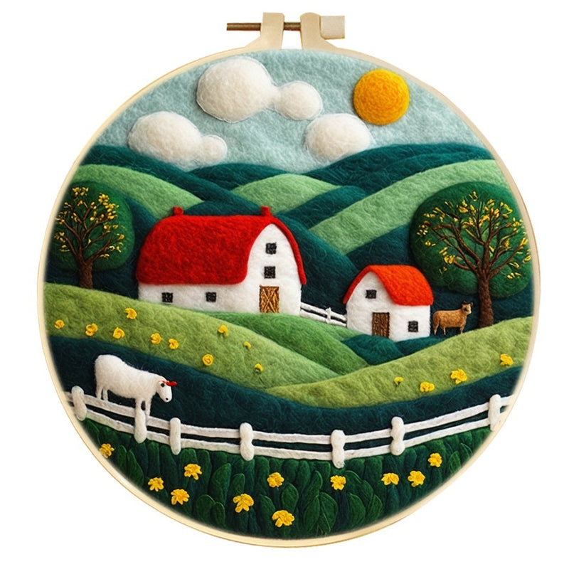 Wool Felt Painting With Embroidery Frame Needle