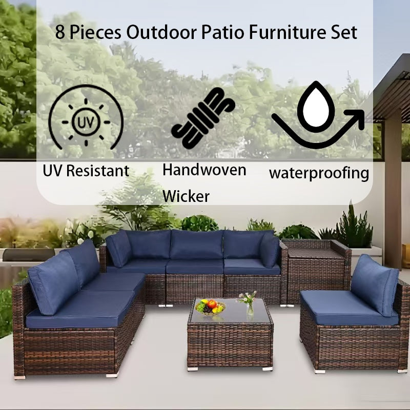 8 Pieces Outdoor Patio Furniture Set With Storage,