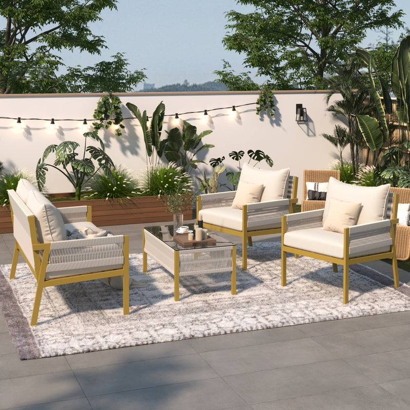 K&K 4-Piece Rope Patio Furniture Set,