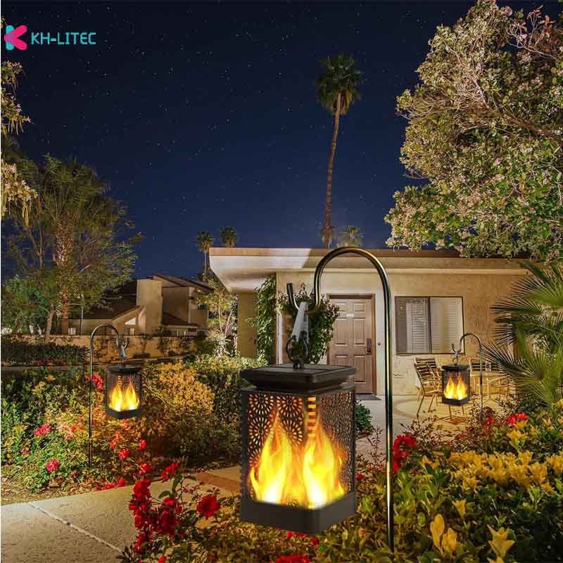 Solar Hanging Flame Torch Lights Flickering Light Waterproof Garden