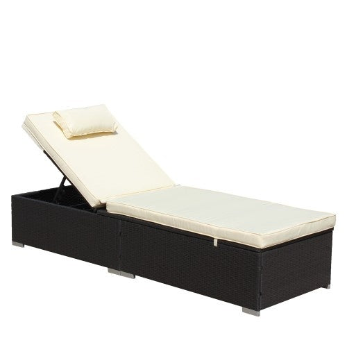 3-Piece Outdoor Patio Furniture Set Chaise Lounge, Patio Reclining Rattan