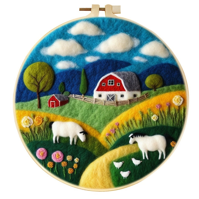 Wool Felt Painting With Embroidery Frame Needle