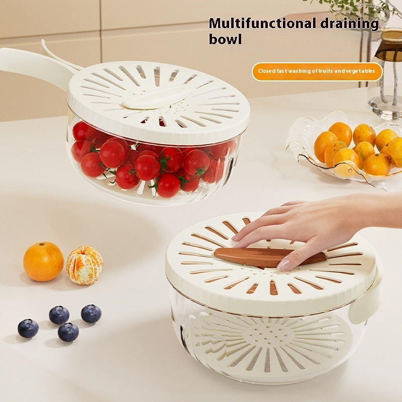 Fruit Drain Basket With Lid Vegetable Washing Bowl Foldable