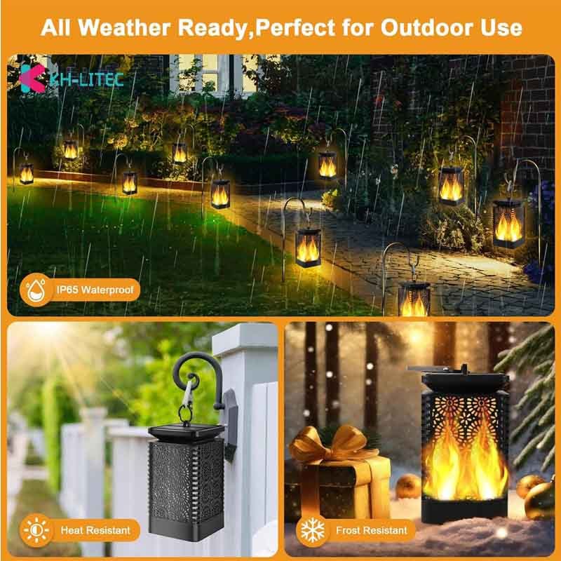 Solar Hanging Flame Torch Lights Flickering Light Waterproof Garden