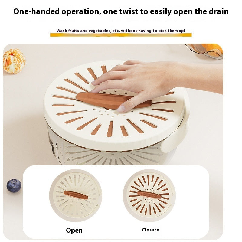 Fruit Drain Basket With Lid Vegetable Washing Bowl Foldable