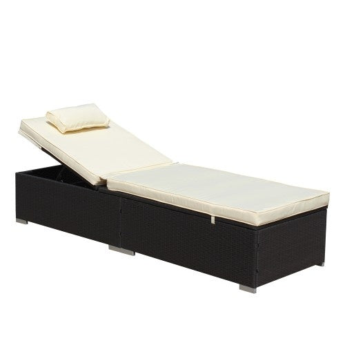 3-Piece Outdoor Patio Furniture Set Chaise Lounge, Patio Reclining Rattan