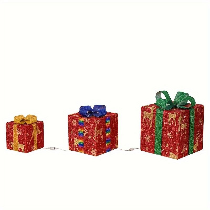 3PCS Christmas Gift Box Christmas Decor Luminous Bow Holiday