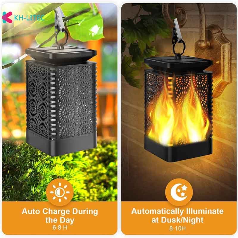 Solar Hanging Flame Torch Lights Flickering Light Waterproof Garden