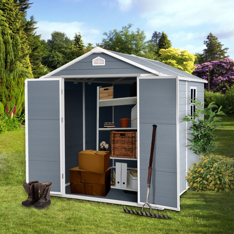 8x6ft Resin Outdoor Storage Shed Kit-Perfect To Store Patio Furniture,Grey