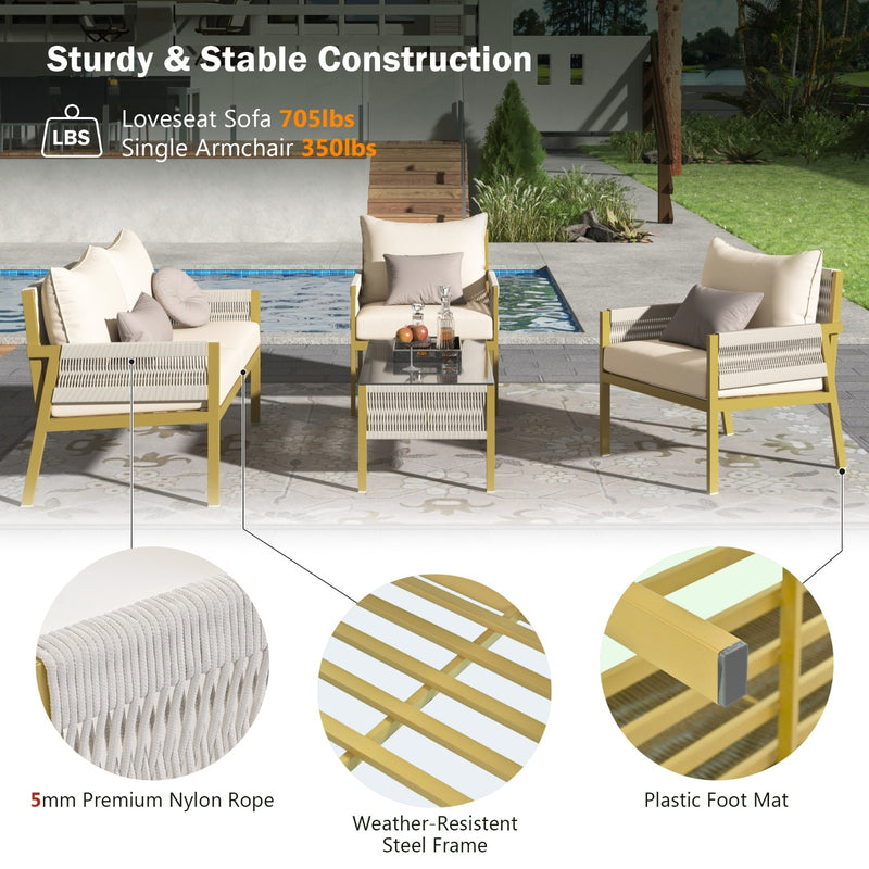 K&K 4-Piece Rope Patio Furniture Set,